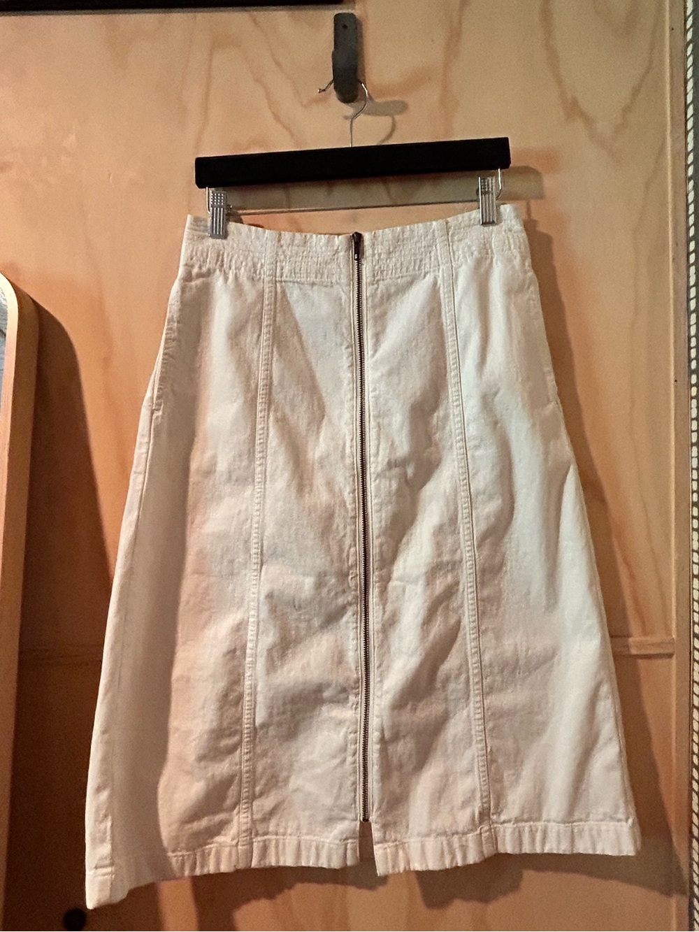 Madewell White Denim Zip-Front A-Line Midi Skirt Sz 28